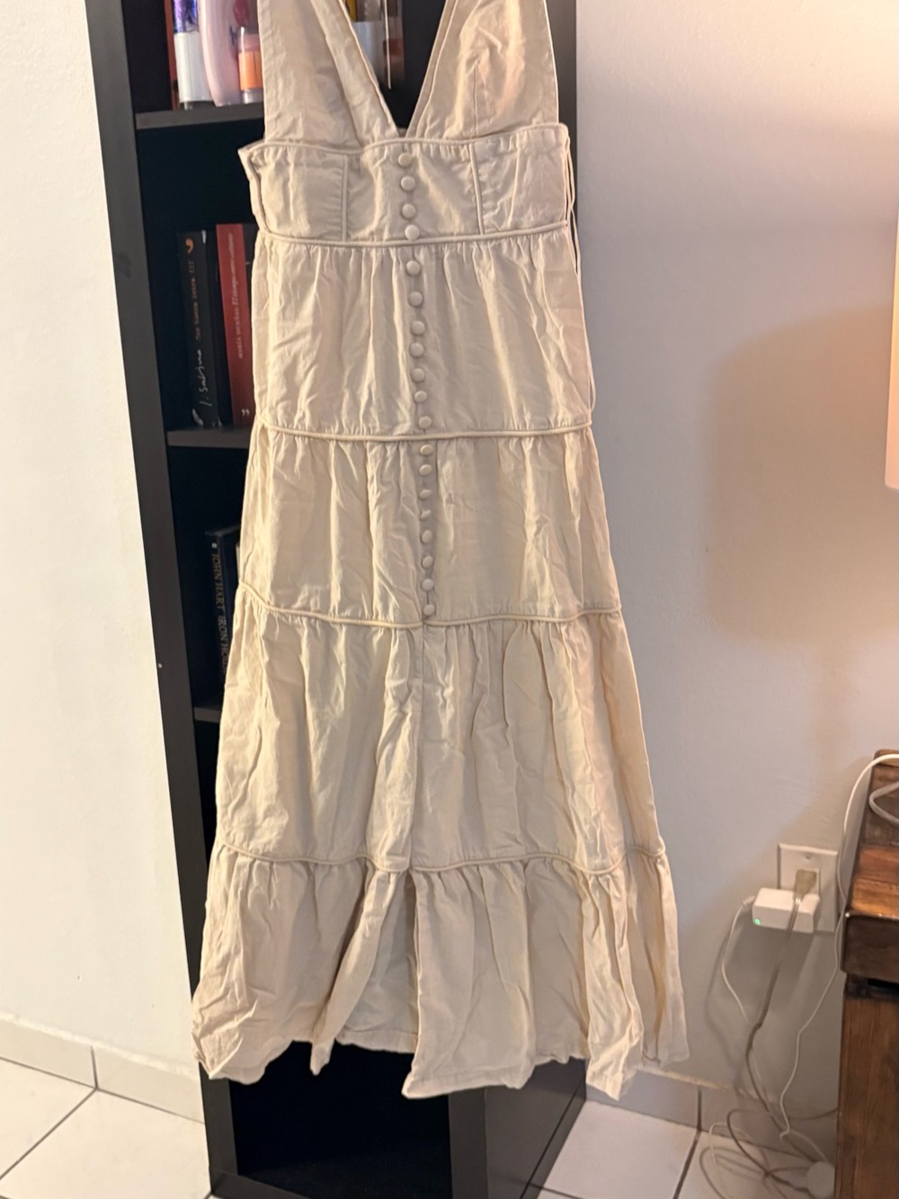 Women's Cream Tiered Button-Front Sundress